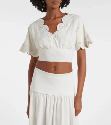 Simkhai Broderie anglaise linen-blend crop top | Thumbnail 3
