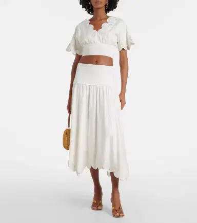 Simkhai Broderie anglaise linen-blend crop top | Thumbnail 4