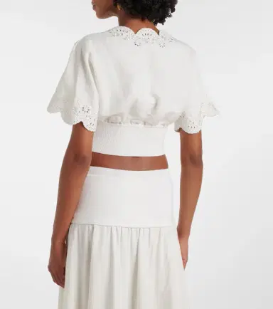 Simkhai Broderie anglaise linen-blend crop top | Thumbnail 5