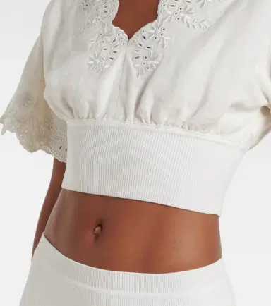 Simkhai Broderie anglaise linen-blend crop top | Thumbnail 6