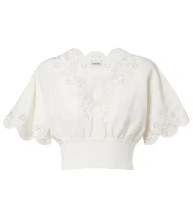 Simkhai Broderie anglaise linen-blend crop top | Thumbnail 1