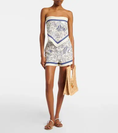 Simkhai Printed linen-blend bandeau top | Thumbnail 2