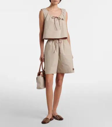 Miu Miu Leather-trimmed cotton-blend crop top | Thumbnail 2