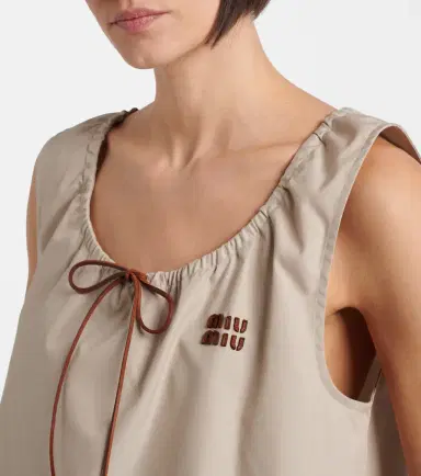 Miu Miu Leather-trimmed cotton-blend crop top | Thumbnail 3