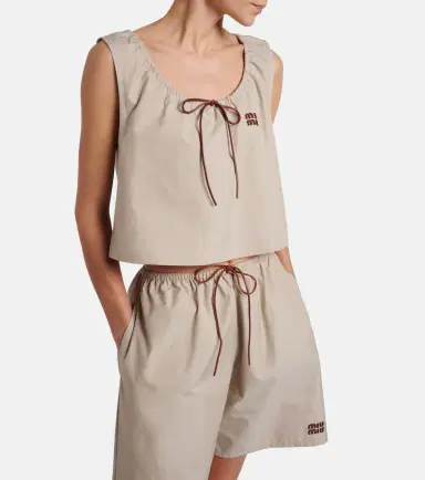 Miu Miu Leather-trimmed cotton-blend crop top | Thumbnail 4