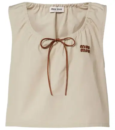 Miu Miu Leather-trimmed cotton-blend crop top | Thumbnail 1