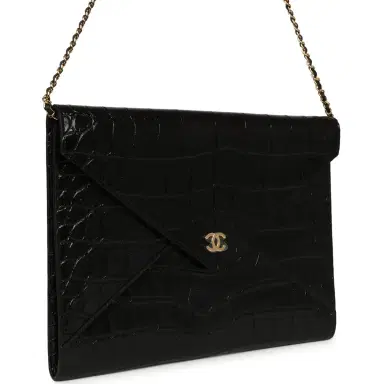 Chanel Chanel Envelope Clutch with Chain Black Croc Embossed Calfskin Gold Hardware | Thumbnail 2