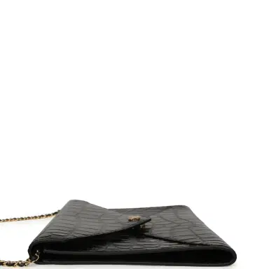 Chanel Chanel Envelope Clutch with Chain Black Croc Embossed Calfskin Gold Hardware | Thumbnail 3