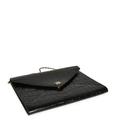 Chanel Chanel Envelope Clutch with Chain Black Croc Embossed Calfskin Gold Hardware | Thumbnail 5
