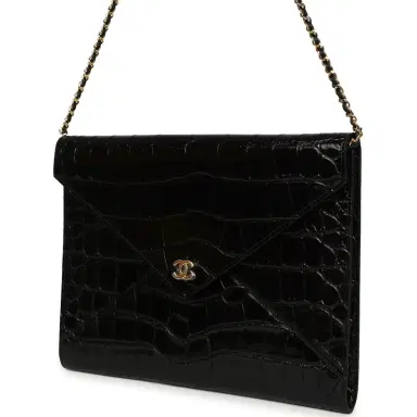 Chanel Chanel Envelope Clutch with Chain Black Croc Embossed Calfskin Gold Hardware | Thumbnail 6