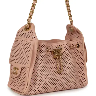 Chanel Chanel Mini 25 Hobo Bag Light Pink Perforated Calfskin Antique Gold Hardware | Thumbnail 2 Chanel Chanel Mini 25 Hobo Bag Light Pink Perforated Calfskin Antique Gold Hardware | Thumbnail 2