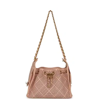 Chanel Chanel Mini 25 Hobo Bag Light Pink Perforated Calfskin Antique Gold Hardware | Thumbnail 7 Chanel Chanel Mini 25 Hobo Bag Light Pink Perforated Calfskin Antique Gold Hardware | Thumbnail 7