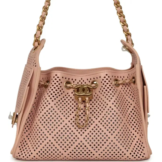 Chanel Mini 25 Hobo Bag Light Pink Perforated Calfskin Antique Gold Hardware