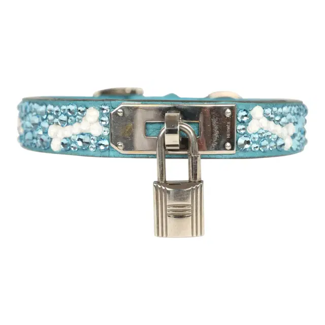 HERMÈS Custom Multicolored Swarovski Crystal Vintage Hermes Kelly Dog Collar Medium Blue Jean Clemence Palladium Hardware