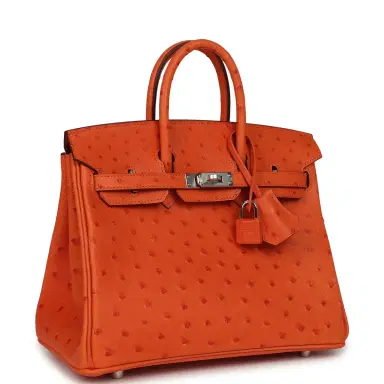 HERMÈS Hermes Birkin 25 Tangerine Ostrich Palladium Hardware | Thumbnail 2 HERMÈS Hermes Birkin 25 Tangerine Ostrich Palladium Hardware | Thumbnail 2