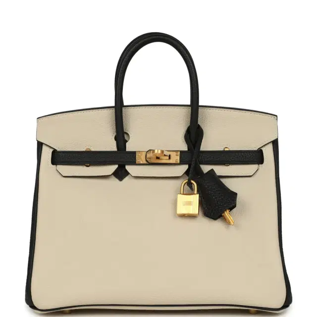 hermes Hermes Special Order (HSS) Birkin 25 Craie and Black Togo Brushed Gold Hardware