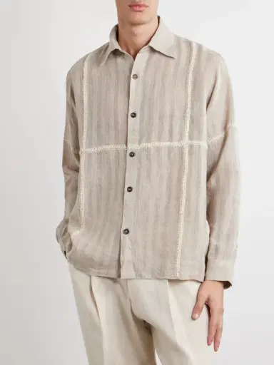 Kartik Research Rabari Embroidered Linen Shirt - Men | Thumbnail 3