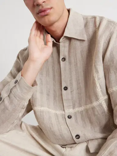 Kartik Research Rabari Embroidered Linen Shirt - Men | Thumbnail 5