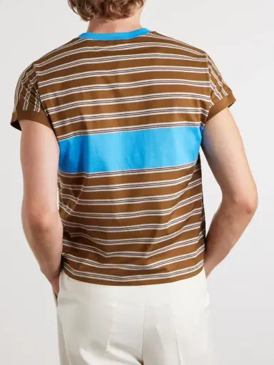 Versace Logo-Embroidered Striped Cotton-Jersey T-Shirt - Men | Thumbnail 4
