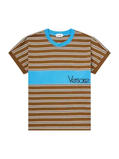 Versace Logo-Embroidered Striped Cotton-Jersey T-Shirt - Men | Thumbnail 1