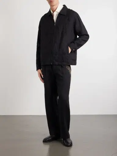 Kartik Research Straight-Leg Zardozi Embroidered Pleated Linen Trousers - Men | Thumbnail 2