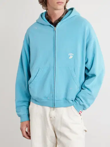 Cherry Los Angeles Logo-Embroidered Paint-Splattered Cotton-Jersey Zip-Up Hoodie - Men | Thumbnail 3 Cherry Los Angeles Logo-Embroidered Paint-Splattered Cotton-Jersey Zip-Up Hoodie - Men | Thumbnail 3