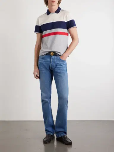 Versace Logo-Embroidered Striped Cotton-Jersey Polo Shirt - Men | Thumbnail 2 Versace Logo-Embroidered Striped Cotton-Jersey Polo Shirt - Men | Thumbnail 2