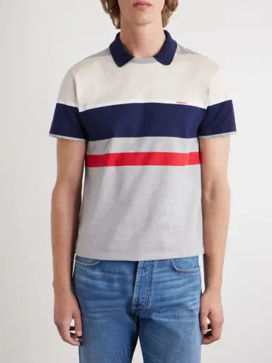 Versace Logo-Embroidered Striped Cotton-Jersey Polo Shirt - Men | Thumbnail 3 Versace Logo-Embroidered Striped Cotton-Jersey Polo Shirt - Men | Thumbnail 3