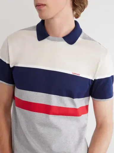 Versace Logo-Embroidered Striped Cotton-Jersey Polo Shirt - Men | Thumbnail 6 Versace Logo-Embroidered Striped Cotton-Jersey Polo Shirt - Men | Thumbnail 6