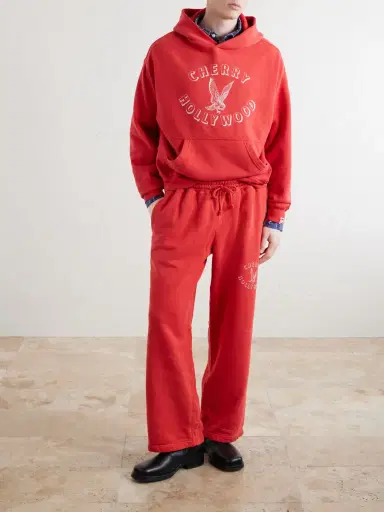 Cherry Los Angeles Hollywood Straight-Leg Logo-Print Cotton-Jersey Sweatpants - Men | Thumbnail 2 Cherry Los Angeles Hollywood Straight-Leg Logo-Print Cotton-Jersey Sweatpants - Men | Thumbnail 2