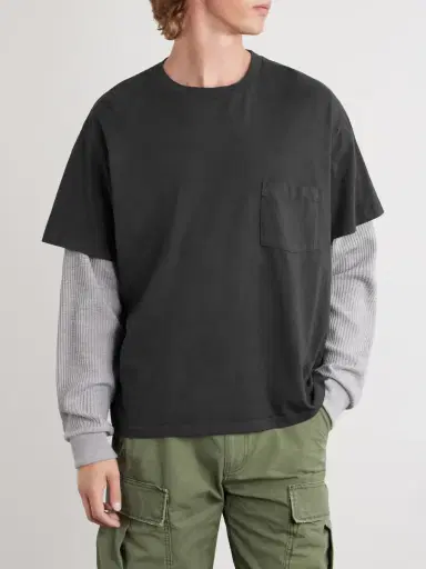 Cherry Los Angeles Waffle-Trim Cotton-Jersey T-Shirt - Men | Thumbnail 3 Cherry Los Angeles Waffle-Trim Cotton-Jersey T-Shirt - Men | Thumbnail 3