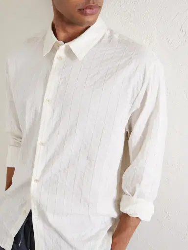 A Kind Of Guise Fulvio Pinstriped Cotton, Silk and Linen-Blend Shirt - Men | Thumbnail 5