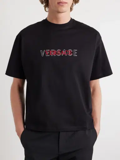 Versace Logo-Detailed Cotton-Jersey T-Shirt - Men | Thumbnail 3 Versace Logo-Detailed Cotton-Jersey T-Shirt - Men | Thumbnail 3