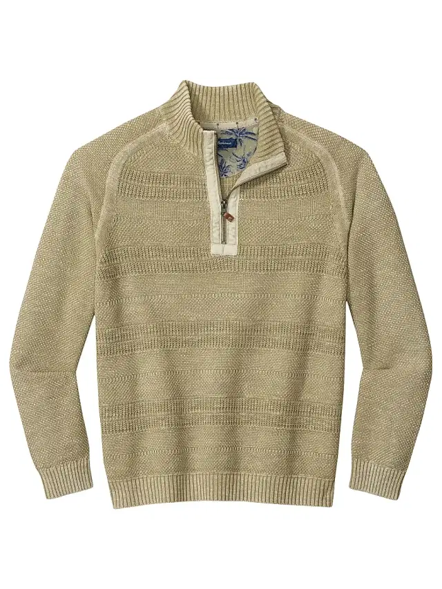 Men's Saltwater Textured Quarter-Zip Sweater - Abbey Stone - Size Large