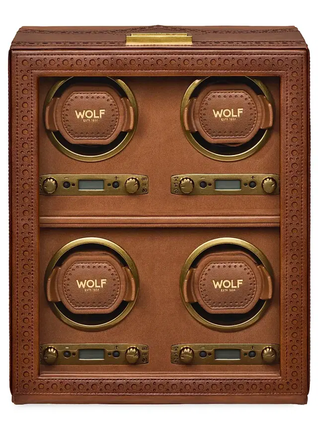 Wolf Designs Brogue 4-Piece Watch Winder - Burnished Brown