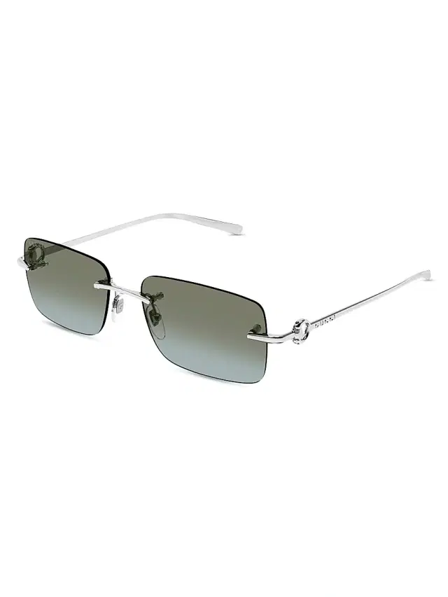 Men's Horsebit Top Bar 55MM Square Sunglasses - Silver Grey