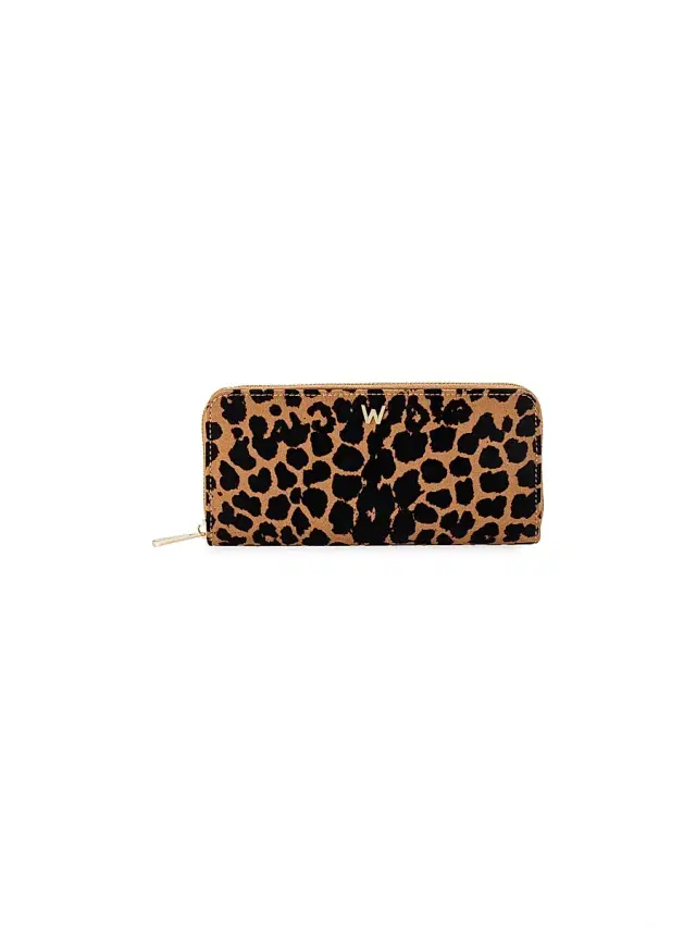 Wolf Designs Women's Savanna Leopard Long Zip Wallet - Tan Black