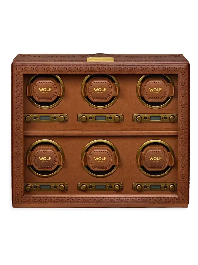 Wolf Designs Brogue 6-Piece Watch Winder - Burnished Brown