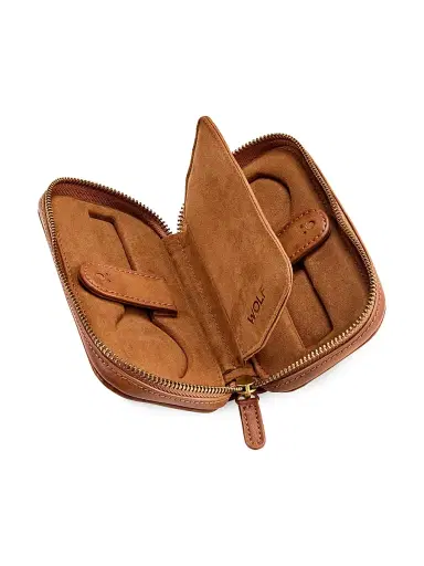 Wolf Designs Brogue 2-Piece Watch Zip Case - Burnished Brown | Thumbnail 2