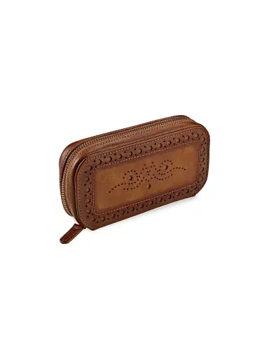 Wolf Designs Brogue 2-Piece Watch Zip Case - Burnished Brown | Thumbnail 3