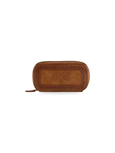 Wolf Designs Brogue 2-Piece Watch Zip Case - Burnished Brown | Thumbnail 1