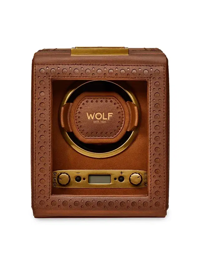 Wolf Designs Brogue Single Watch Winder - Burnished Brown