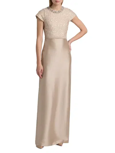 SACHIN BABI Women's Isla Sequinned-Bodice Short-Sleeve Gown - Dune Pewter | Thumbnail 2 SACHIN BABI Women's Isla Sequinned-Bodice Short-Sleeve Gown - Dune Pewter | Thumbnail 2