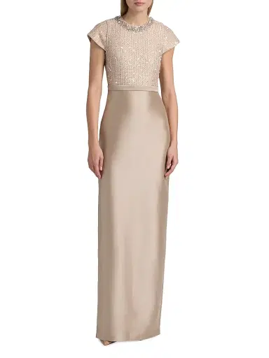 SACHIN BABI Women's Isla Sequinned-Bodice Short-Sleeve Gown - Dune Pewter | Thumbnail 3 SACHIN BABI Women's Isla Sequinned-Bodice Short-Sleeve Gown - Dune Pewter | Thumbnail 3