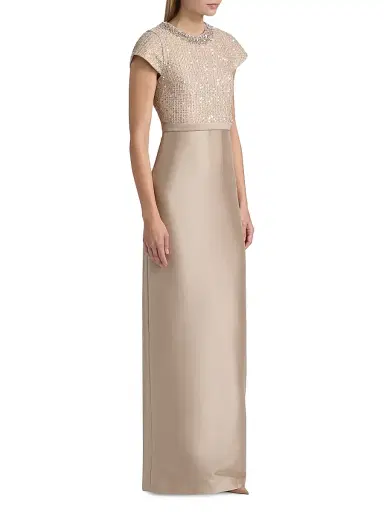 SACHIN BABI Women's Isla Sequinned-Bodice Short-Sleeve Gown - Dune Pewter | Thumbnail 4 SACHIN BABI Women's Isla Sequinned-Bodice Short-Sleeve Gown - Dune Pewter | Thumbnail 4