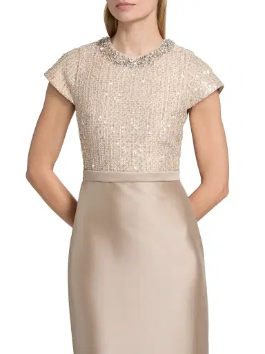 SACHIN BABI Women's Isla Sequinned-Bodice Short-Sleeve Gown - Dune Pewter | Thumbnail 6 SACHIN BABI Women's Isla Sequinned-Bodice Short-Sleeve Gown - Dune Pewter | Thumbnail 6
