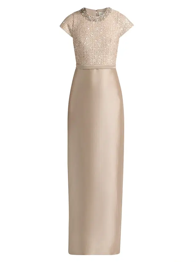 SACHIN BABI Women's Isla Sequinned-Bodice Short-Sleeve Gown - Dune Pewter