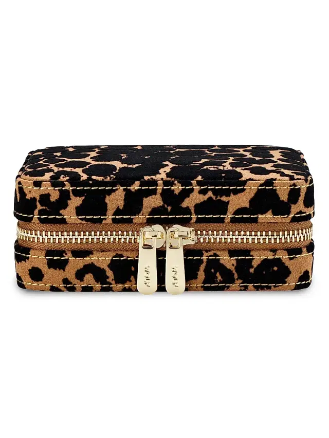 Wolf Designs Savanna Leopard Zip Jewelry Case - Tan Black