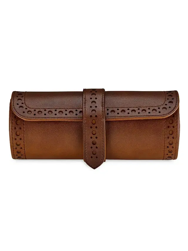 Wolf Designs Brogue Triple Watch Roll - Burnished Brown