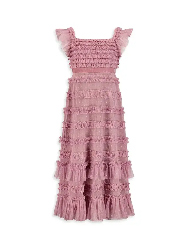 Mac Duggal Little Girl's & Girl's Ruffle Velvet-Trimmed Gown - Antique Rose